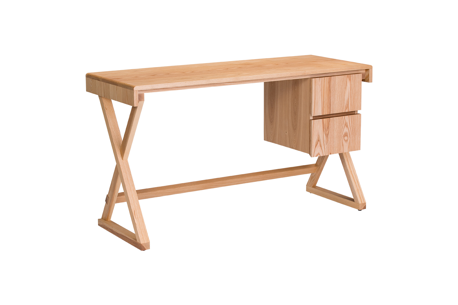 X型雙抽造型實木桌側面